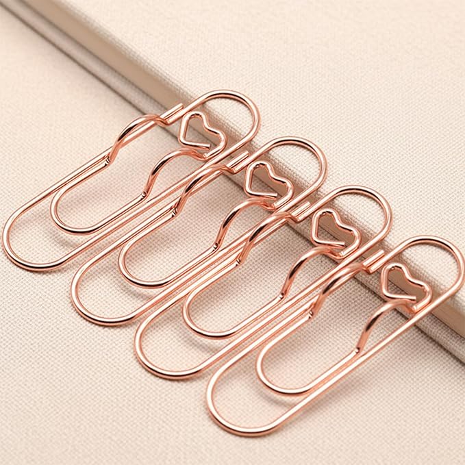 12-Pack Pen Holder Clips for Notebook, Rose Gold Heart Clips | Paper Clip Pen Holder for Notebook, Holds Pens Under 0.5 Inch Thick, Cute Office Supplies for Planners and Journals