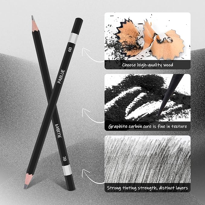 14Pcs Professional Graphite Sketch Pencils for Drawing (6H-12B) | Professional Triangular Graphite Pencils Set (6H,4H,2H,H,HB,F,B,2B,3B,4B,6B,8B,10B,12B) for All Drawing and Shading Needs