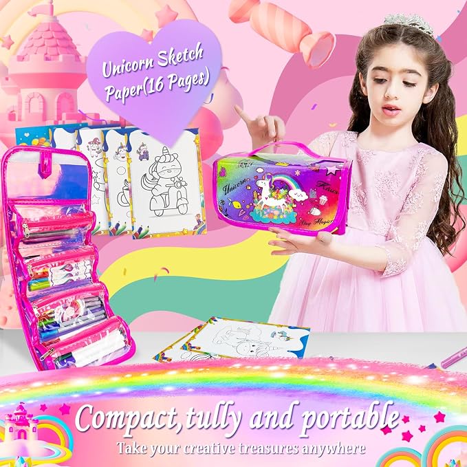 70 PCS Washable Scented Markers Set with Glitter Pencil Case, Kids Art Set
