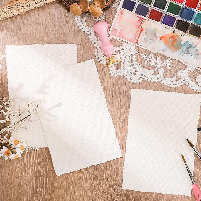 100 Sheets Deckled Edge Paper 5x7, 160 GSM Handmade Textured Paper