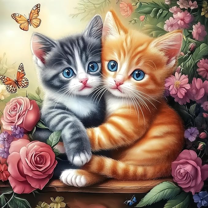 Paint by Numbers Kit for Adults, Cats and Flowers Canvas Paint by Number | Acrylic Paint by Number Canvas for Adult Beginners, Home Wall Art Decor,Unframed 16X16 inch