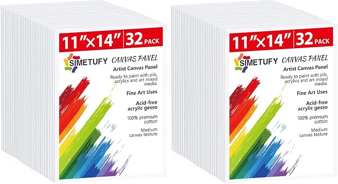 Simetufy 64 Pack 11 x 14 Inch Canvas Boards for Painting Pre-Primed Paint Canvas for Acrylic, Oil, Watercolor, Gouache, Art Supplies for Kids &Adults, Beginners & Artists