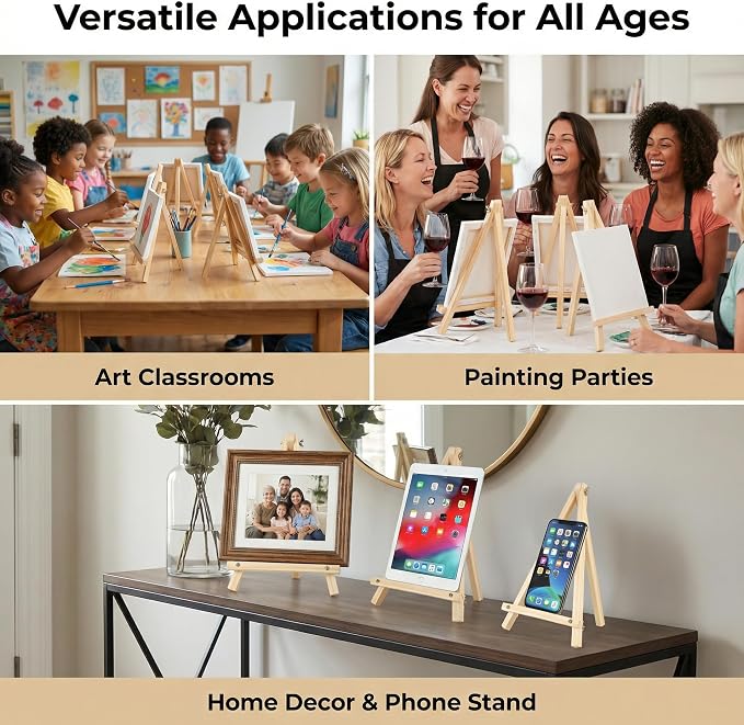 16 Pack Tabletop Wooden Easels, 11.8 in Adjustable Foldable Art Stand | Compact Folding Design, Adjustable Angle, For Kids, Students, Displays, Photos, Crafts And Small Canvas