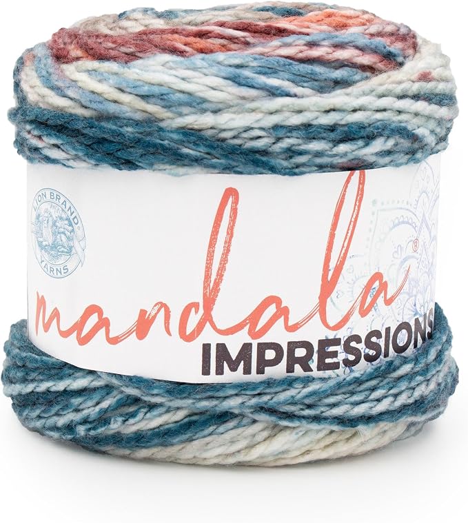 Lion Brand Yarn Mandala Impressions, Multicolor Yarn for Knitting, Crochet and Crafting, Patchwork, 1 Pack