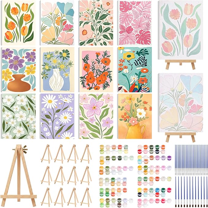 12 Set Paint by Numbers Kit for Adults with 8x12 In Simple Flower Painting