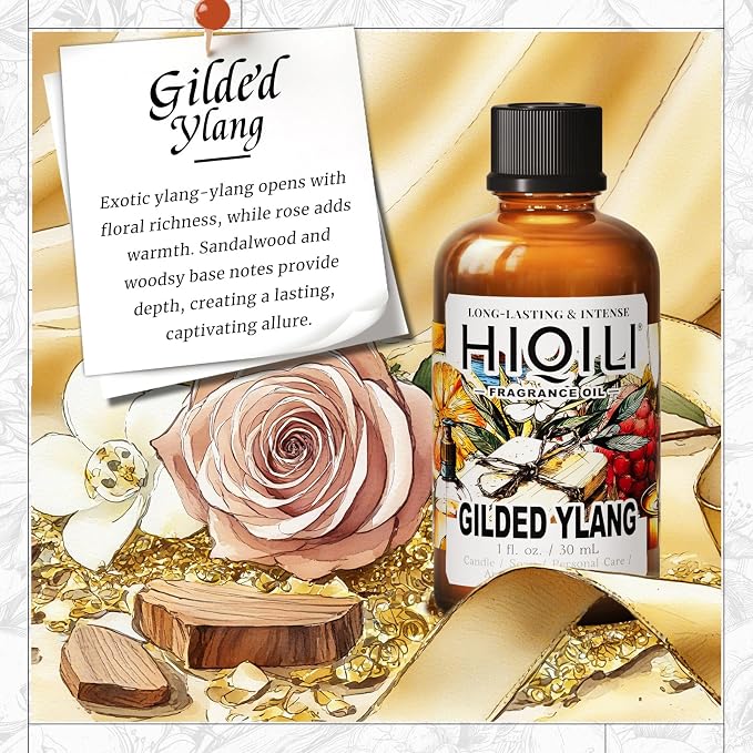 HIQILI Gilded Ylang Fragrance Oil for Making Candle, Inspired by Di's J'Adore, Car Air Freshener, Luxury Scents for DIY Women Perfume - 1.0 Fl Oz(Pack of 1)