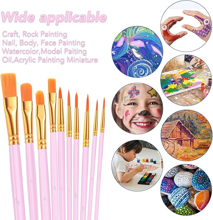 ESRICH 80PCS Pink Paint Brushes, Paint Brush for Acrylic Painting | Artist Paintbrushes for Oil Watercolor, Body Face Rock Canvas, Small Paint Brushes for Kids