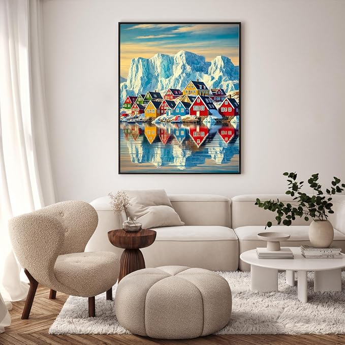 Paint by Numbers Kit for Adults, Colorful Village Painting, 16 x 20 Inch | DIY Adult Paint by Number Kit on Canvas for Beginners, without Frame, Coastal Wall Decor, Stress Relief Craft Gift