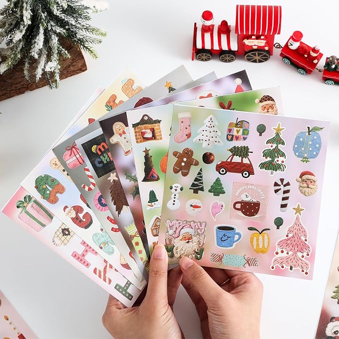 Washi Stickers Set Vintage Aesthetic Sticker Book for Journaling, DIY Decorative Paper Sticker Decals for Bullet Journal Art Scrapbooking Diary Card Craft Gift Album (Christmas Style)