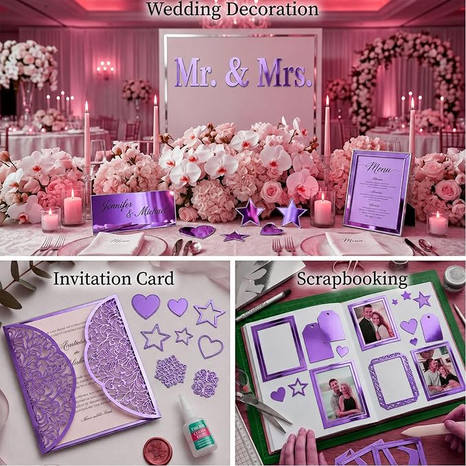 25 Sheets Metallic Purple Mirror Cardstock Paper 8.5 x 11 Shimmer Sheets 250gsm/92lb Heavyweight Scrapbook Paper for Certificates, Invitations, Greeting Cards, Crafts, Graduations