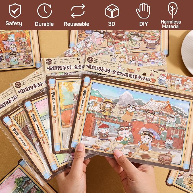 Girls 3D Miniature Scene Stickers,4 Sets Cat's Legend of Zhen Huan DIY House Stickers for A Visit to the Royal Palace,3D Sticker Scenes for Adult Kids Relief Stress Pass The Time