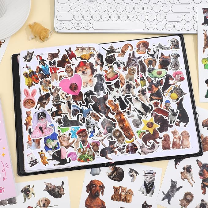 350+ Funny Dog Cat Stickers, Cute Animal Sticker Book for Water Bottles Journaling Laptop Scrapbook Guitar Suitcase Phone Snowboard Planner, Waterproof Vinyl Gifts for Women Men Girl Kids Adult Teens