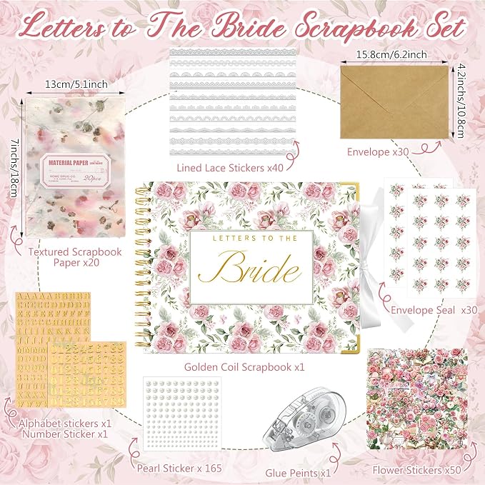 Humyoun Letters to Bride Scrapbook,10.5 X 8.25 Inch,Rose Style,Pink