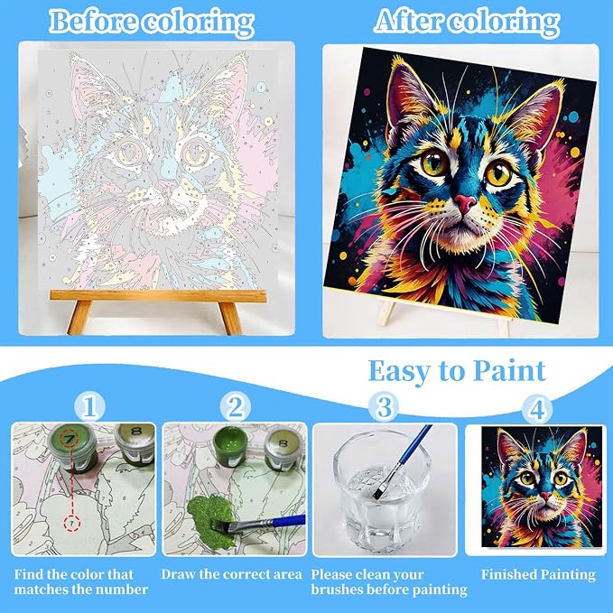 Arttoplus 4 Pack Paint by Numbers Kit for Kids with Frame 8x8in, Animals | Kids Paint by Numbers Ages 4-8-12 with Wooden Easel, Easy Owl Koala Cat Turtle DIY Oil Painting by number for Gift Home Decor