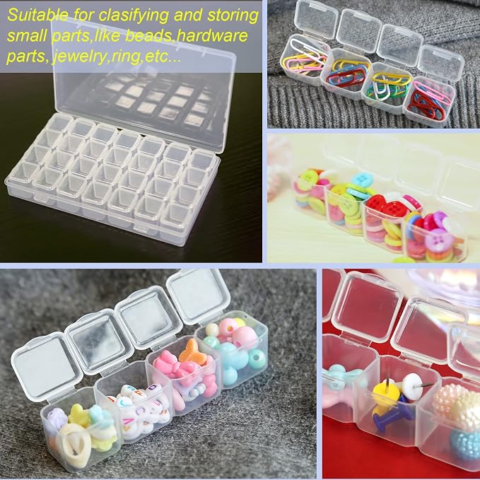 Ecurfu Diamond Painting Bead Storage Containers, 28 Girds 2 Pack, Diamond Art Organizer Box, Embroidery Storage with Label Stickers