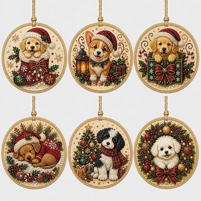 6Pcs Christmas Wooden Ornaments DIY Pearl Diamond Painting Kit (Christmas20)