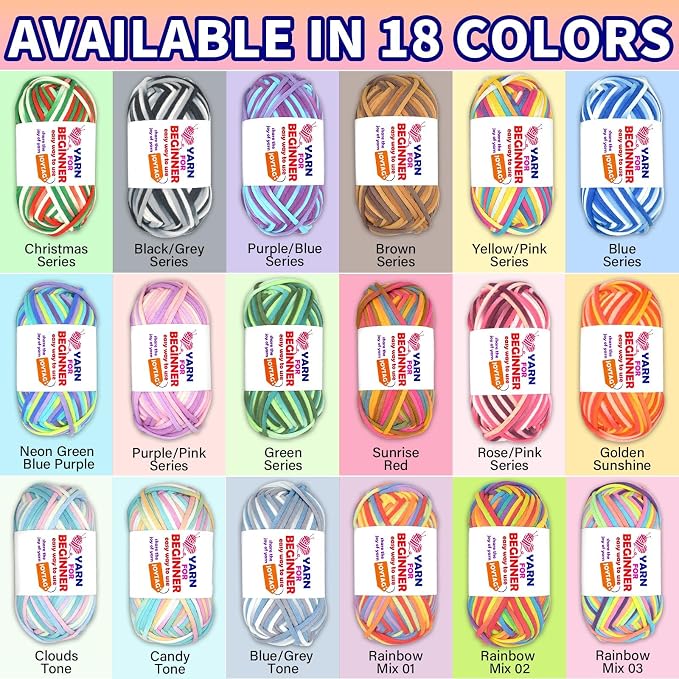3 Pack Rainbow Beginner Crochet Yarn for Crocheting Knitting Multicolor Cotton Crochet Yarn for Beginners with Easy-to-See Stitches Cotton-Nylon Blend Easy Yarn for Beginners(Neon Green Blue)