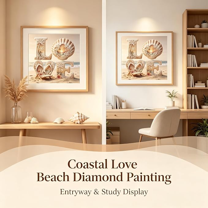 Beach LOVE Diamond Painting Kit for Adults,Coastal Sunset Diamond Art Kits | DIY Full Round Drill Gem Painting Seaside Scenery Paint by Diamonds Relaxing Craft for Home Wall Decor 13.7x13.7In