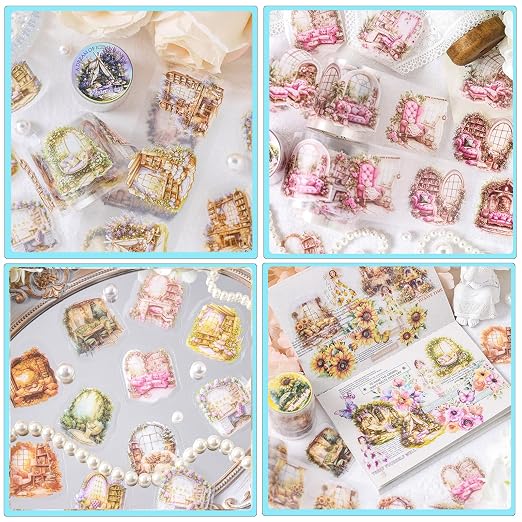 6 Rolls Floral Washi Tape Set PET Flower Tape Stickers for Journaling, Scrapbooking, Flower Decorative Tape for DIY Crafts Scrapbook Supplies Junk Journal Wide Washi Tape