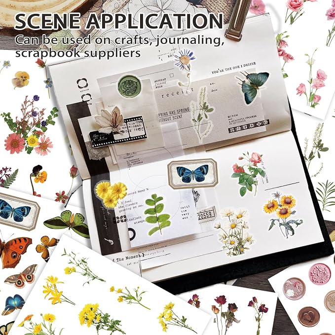 PRSTINCOL Flower Sticker Book, 40 Sheets 470pcs Floral Botanical Themed Journaling Supplies for Scrapbooking Supplies Aesthetic Junk Journal Craft DIY Craft Card Making Laptop
