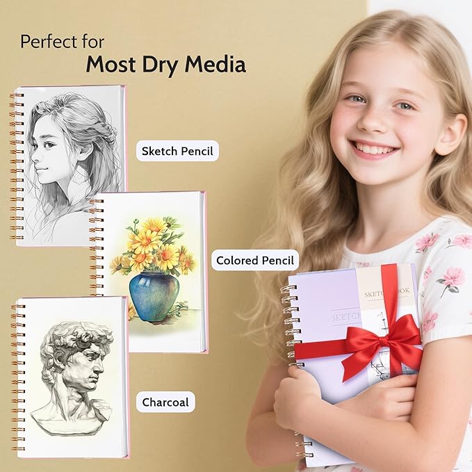 Yoment Small Sketch Book 5.5"x8.5",Mini Sketchbook,Spiral Bound,100 Sheets | Purple,68 lb/100gsm Hardcover Sketch Pad for Kids,Art Sketchbook Drawing Pad Book with Pencil,For Kids, Beginners,Artists