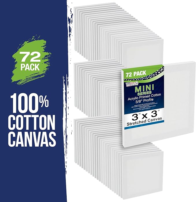 U.S. Art Supply 3x3 Mini Canvases for Painting, 72 Pack Bulk Small Stretched Artist Canvas Professional Primed - Ideal for Arts & Crafts