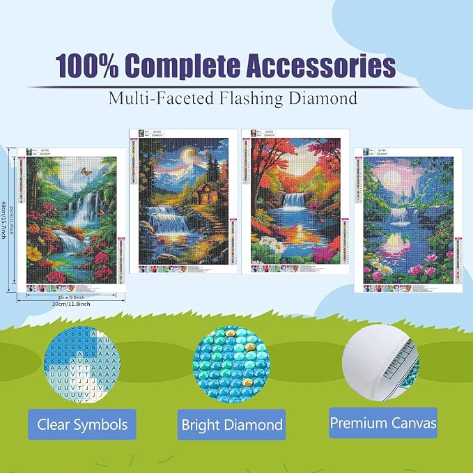 DOZEEZOP 4-Pack Diamond Art Kit for Adults, 5D Diamond Painting 12x16 Inch | Landscape pictures, Full Round Drills, Home Wall & Shelf Decor, Beginner-Friendly DIY Craft, Stress Relief, All-Occasion Gift