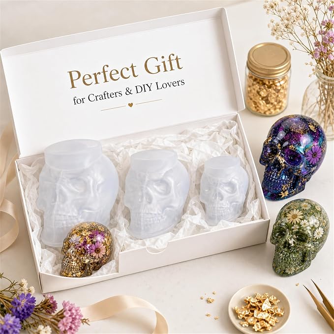 3pcs 3D Skull Resin Molds,Skull Molds for Epoxy Resin Casting- Candle Wax