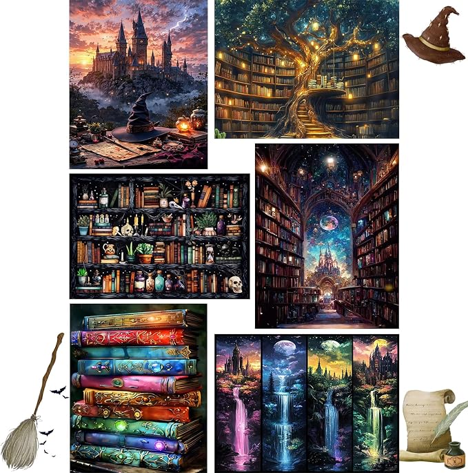 6 Pack Diamond Art Kits for Adults, Diamond Painting Kits for Beginner | Fantasy Diamond Dots Full Drill Crafts for Gem Art Dot Art for Adults Home Wall Decor for Teens Boys Girls 5D DIY 12x16 inch