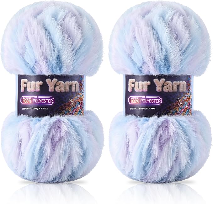 Faux Fur Yarn Soft Fluffy for Crocheting - 2 Skeins(Each 3.5oz/100g, 71yd/65m) - Chunky & Fluffy Yarn for Crochet Amigurumi, Blankets, Hand Knitting, Scarves &Crafts (2, Sky Blue)