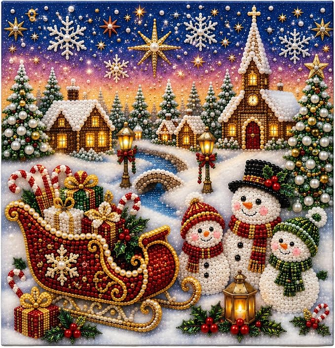 DIY Christmas Pearl Diamond Painting Kit, 5D Pearl Art Craft for Adults and Beginners, Christmas Church and Jesus Wall Decor, Holiday Gifts, 12 x 12 Inch (Christma Design F)