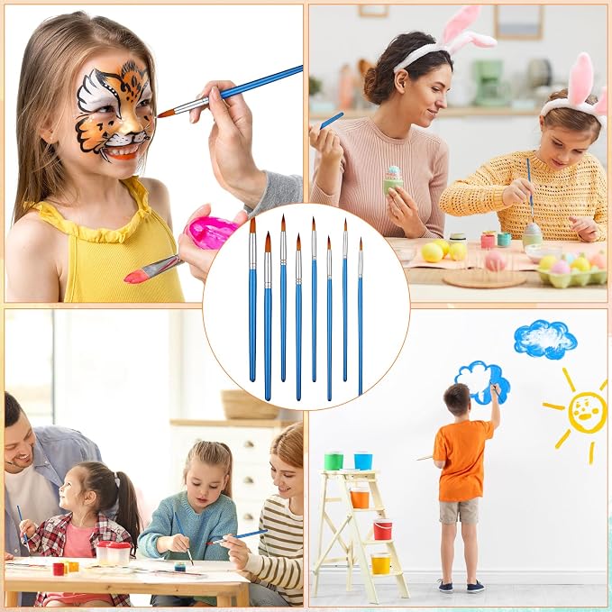 Sherr 48 Pcs Paint Brush Set Bulk Acrylic Brush Wood Paint for Detail Art Crafts Kids Artist Adult Watercolor Oil Face Body(0.35, 0.28, 0.2, 0.16 Inch,Round Style)