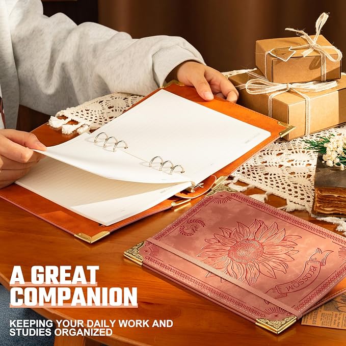 Ovesmusl Sunflower PU Leather A5 Binder 6 Ring Refillable Journal Cover
