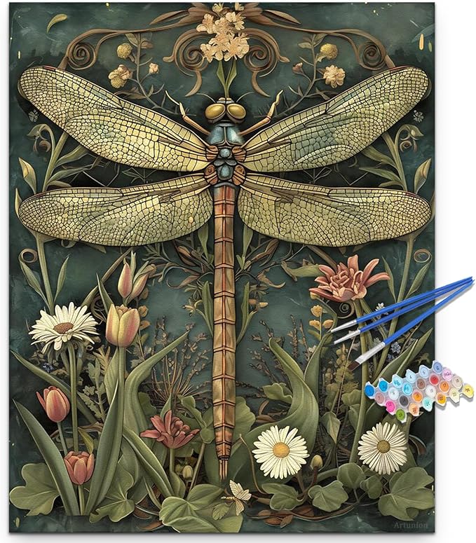 Artunion Dragonfly Paint by Numbers Kit for Adults,Dragonfly Paint by Number Kits, DIY Oil Painting Paint by Number Kits on Canvas Arts Craft for Home Wall Decor 16x20 Inch