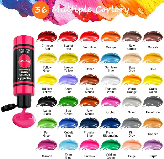 Acrylic Paints Set, 60ml Art Craft Paint Bottles - 36 Colors Set