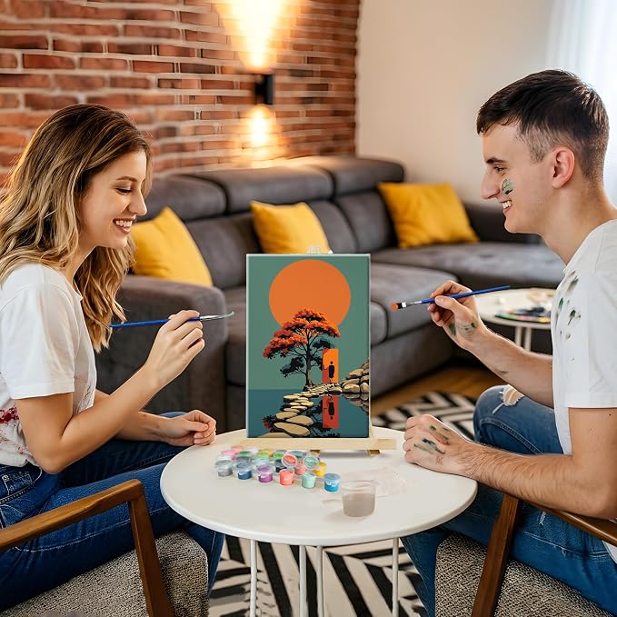 SmartEZ Landscape Paint by Numbers Kit for Adults with Easel, 8x12 Inch | Adult Paint by Number Kits with Frame for Gift, Home Wall Decor, 7.87x11.81 Inch