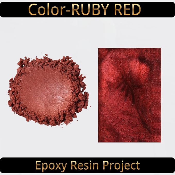 Mica Powder, Ruby Red, 240g with Scoop, Complies with ASTM D-4236 | For Epoxy Resin, Soap, Bath Bomb, Candle| Safety Material| Odorless| Brilliant Colors