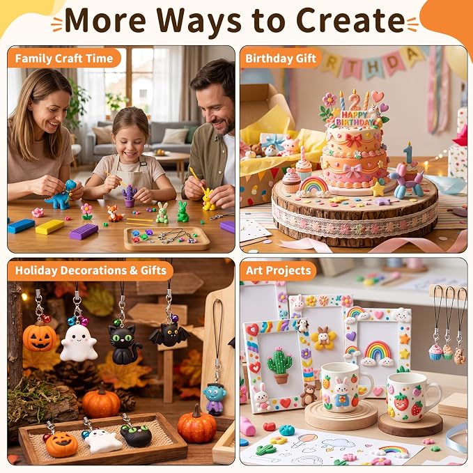 130 Pcs Polymer Clay Kit 48 Colors Oven Bake Clay 40g Large Block,Non-Toxic | Includes 82 Pcs Accessories, Tools & Storage Box for Jewelry Making, Charms, Miniatures, Crafts & DIY Projects