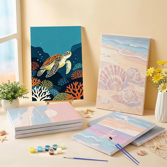 12 Set Paint by Numbers Kit for Adults Beginner with 8x12 In Ocean Painting