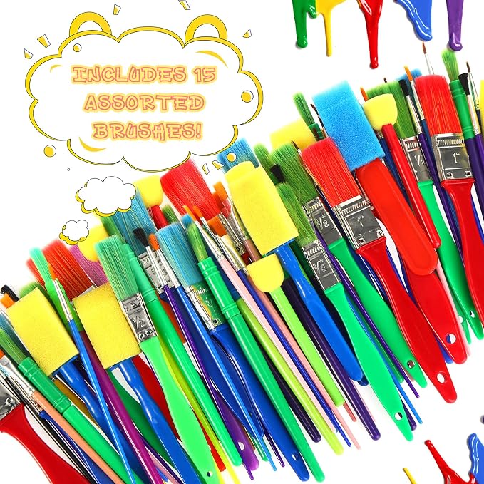 Lincia 150pcs All Purpose Paint Brush Set Bulk for Acrylic and Washable Paints, Easy to Clean and Hold, Round and Flat Kids Brushes, Great with Watercolors