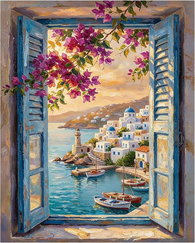 AUKELHJ Paint by Numbers Kit for Adults Beginner, Window View, 16x20 inch | Paint by Number for Adults, Beginner Friendly, High-Definition Color Canvas, Stress Relief, Home Decor, Gifts, Unframed