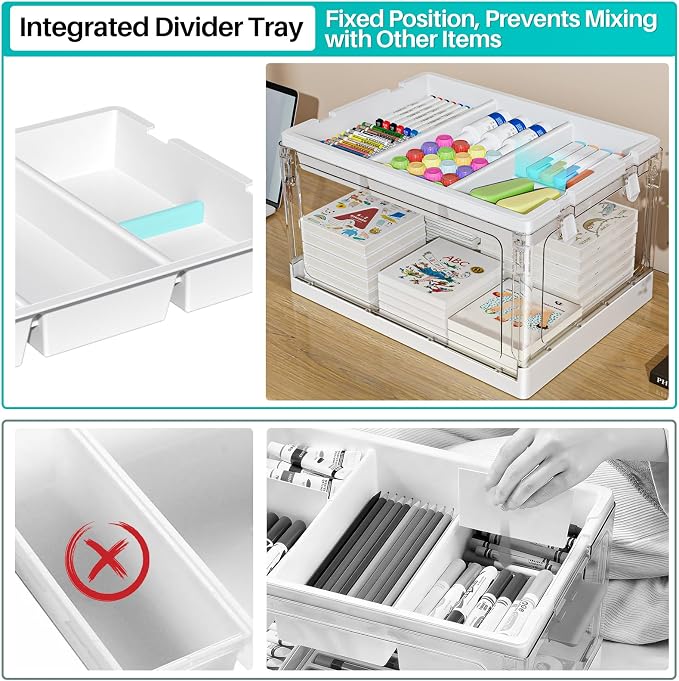 24QT 2Packs Clear Craft Organizers and Storage with Trays | Art Supply Organizer and Storage, Craft Storage Box with Lid for Beads, Markers, Coloring Books, Sewing, Playdoh and Tools