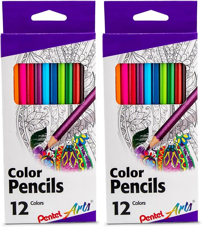 Pentel Arts Colored Pencils, Assorted Colors, (CB8-12), 12 Count, (Pack of 2)