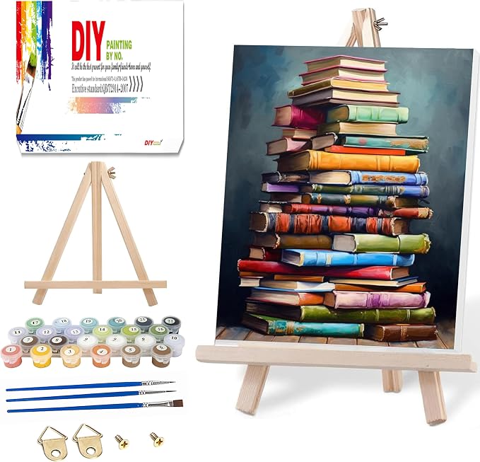 Ausanrl Paint by Numbers Framed Canvas with Wooden Easel-Books Paint by Number Adult,Paint by Number with Frame,Canvas Paint by Numbers for Adults,Gifts and Home Wall Decor 12x16inch