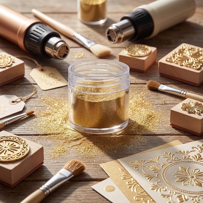 Heigble 1 Pc 0.5 Ounce Glitter Embossing Powder Set for DIY Crafts Greeting Cards Making Scrapbooking Wedding Invitations (Gold)