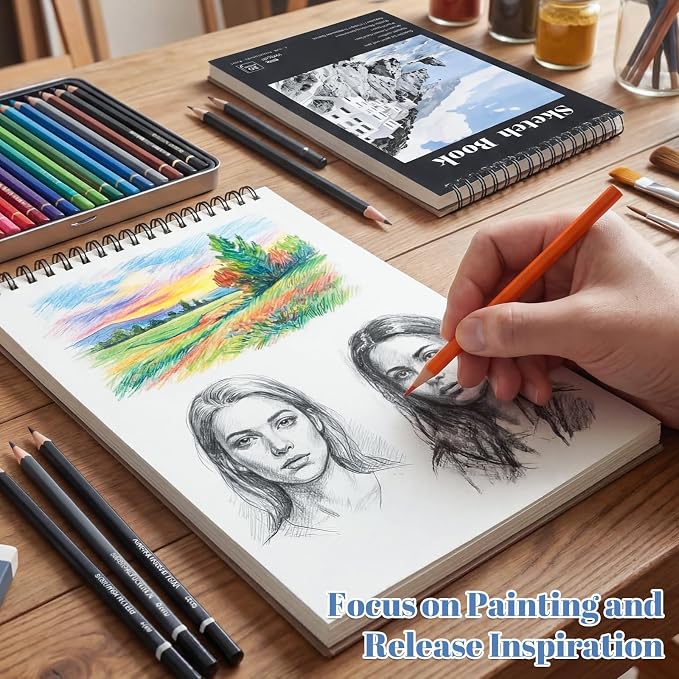 4 Pack Small Sketch Books 5.5 × 8.5 in, Spiral Bound, Black | 100gsm Acid-Free Paper, 30 Sheets Each, Dry Media Friendly, Hardcover Backing, Travel & Classroom Use