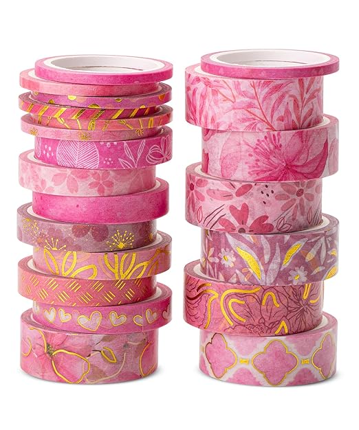 Mr. Pen- Washi Tape Set, 21 Rolls, Assorted Sizes, Floral Pink | 5.5 Yards/Roll, Washi Tape for Scrapbook, Arts, Crafts, Journals and Planners