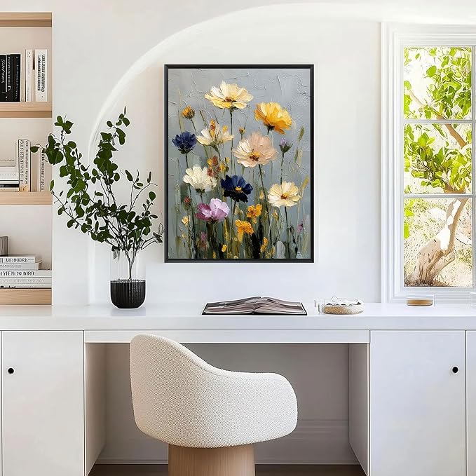 Ausanrl Flowers Framed Paint by Numbers Wooden Easel - Adult Paint by Number Kits on Canvas Framed, Floral Paint by Numbers with Frame,Gifts and Home Wall Decor 12x16inch
