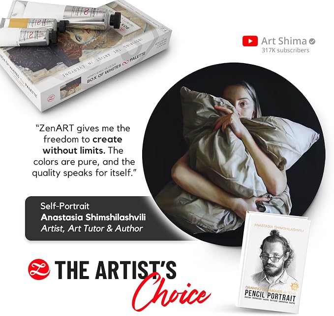 ZenART Professional Oil Paint Set - Artist Grade Box of Whites - 3 Tubes | Multi White Palette - Non-Toxic Large Tubes, Buttery Consistency, Rich Pigment, Lightfast Oil Paints for Artists & Beginners