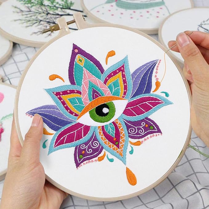 Louise Maelys 3 Pack Tarot Evil Eye Embroidery Kit for Beginners DIY Craft | Cross Stitch Kits Include Pre-Printed Fabric, Embroidery Hoop, Threads, Needles and Guide. Needlepoint Kit for Beginners